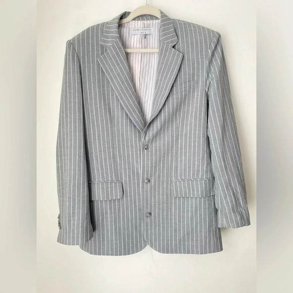 Isabelle Quinn Blazer Women’s 4 Gray Pinstriped Jacket - Picture 2 of 7